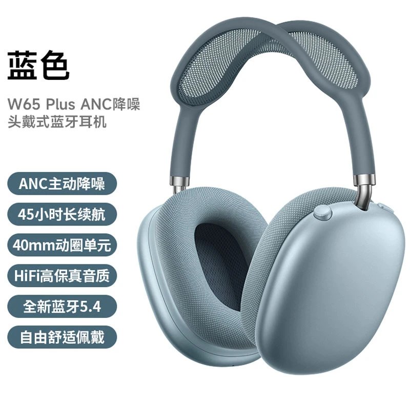 BOROFONE Headphones BO22 Wireless Bluetooth Over-Ear — W65 Plus in Blue [ANC Noise-Canceling Version]