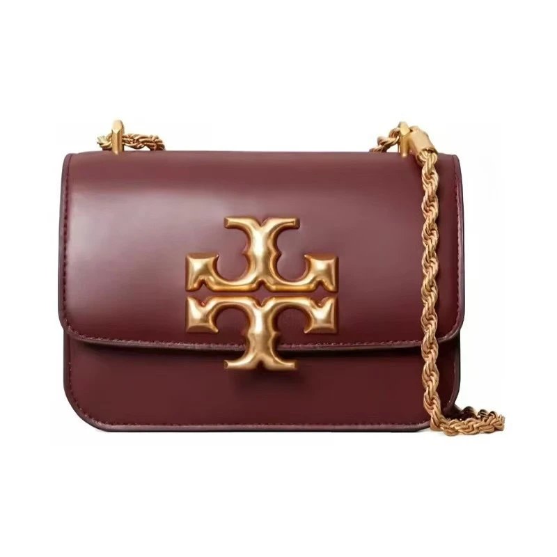 Tory Burch Crossbody Bags Double T Logo Chain — Wine-red gift box packaging