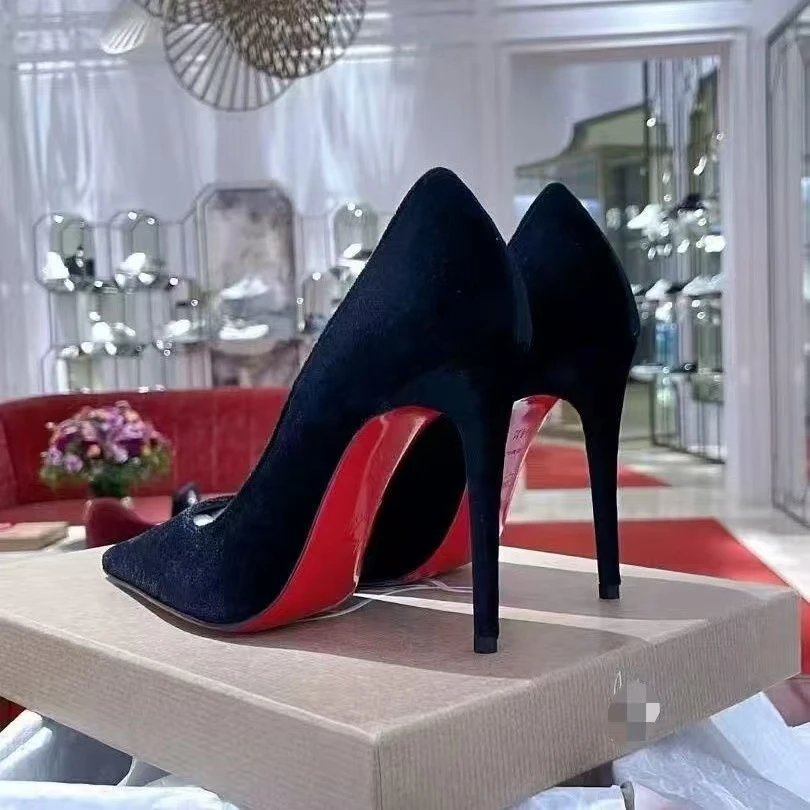 Christian Louboutin High Heels Pointed-Toe Stiletto Pumps — Suede black 12cm