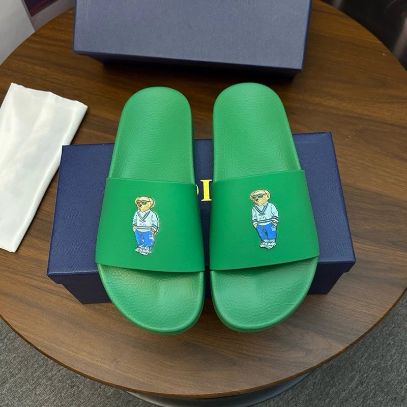 Polo Ralph Lauren Slippers Player Logo Slide — Green Blue Bear