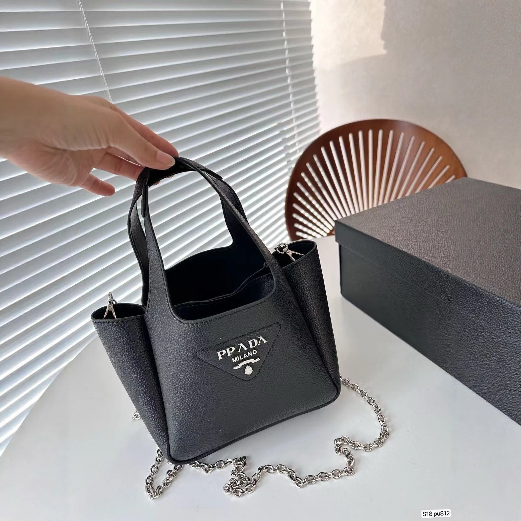 Prada Handbags Mini triangle-logo tote with chain shoulder strap image 1