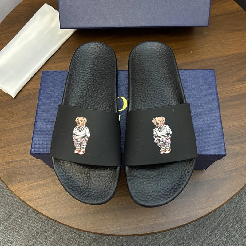 Polo Ralph Lauren Slippers Player Logo Slide — Little bear in a black floral outfit