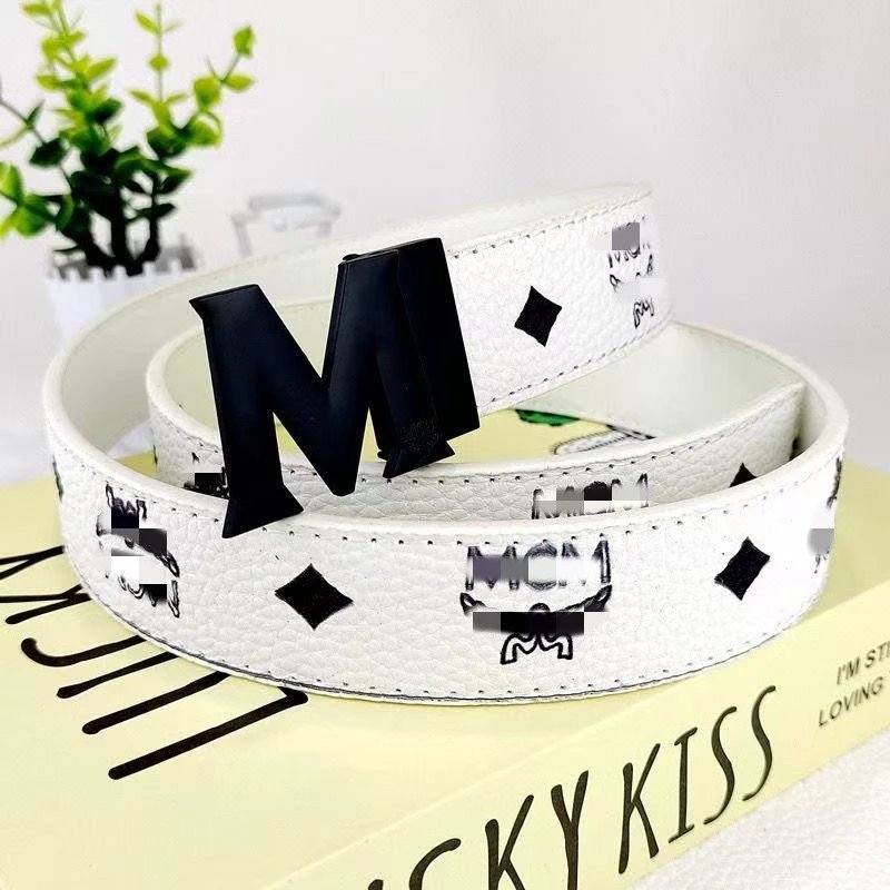 Unbranded Belts M Letter Buckle Patterned Belt — white+M Black button