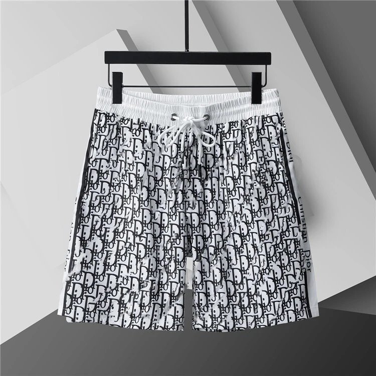 Dior Swimwear Elastic Drawstring Logo-Print Swim Shorts — 3785 white