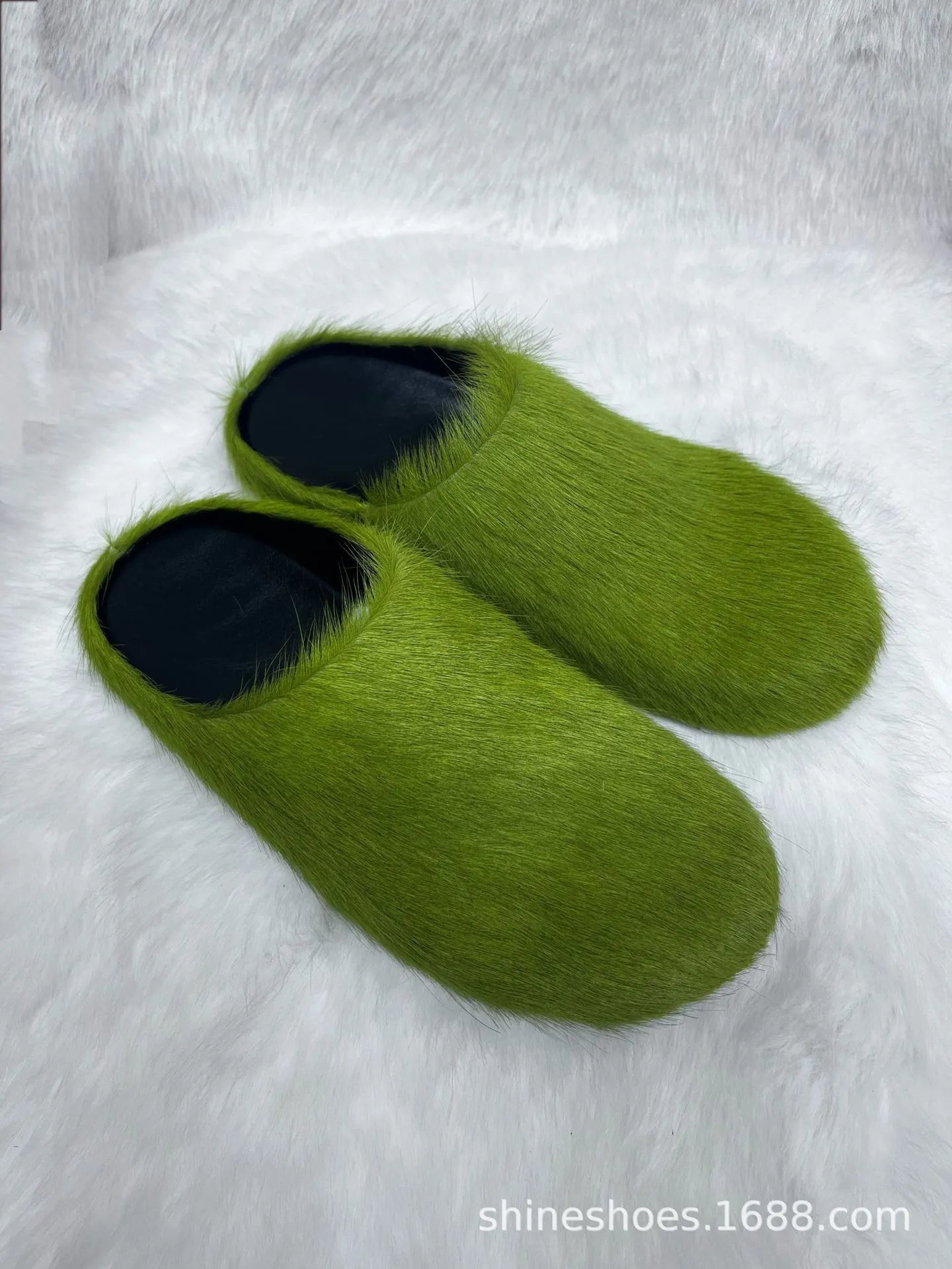 Unbranded Slippers Faux Fur Closed-Toe Mule — Green