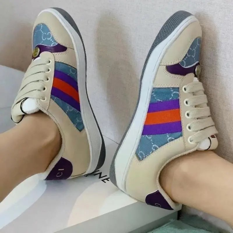 Gucci Sneakers Screener low-top lace-up with Web stripes and GG pattern panels — blue purple tail
