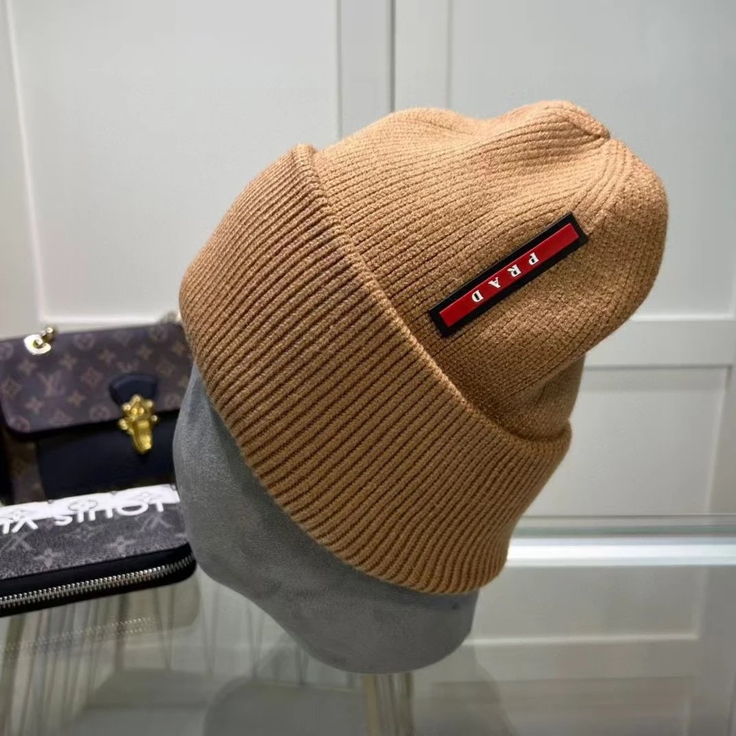 Prada Hats Ribbed Cuffed Knit Beanie — Khaki