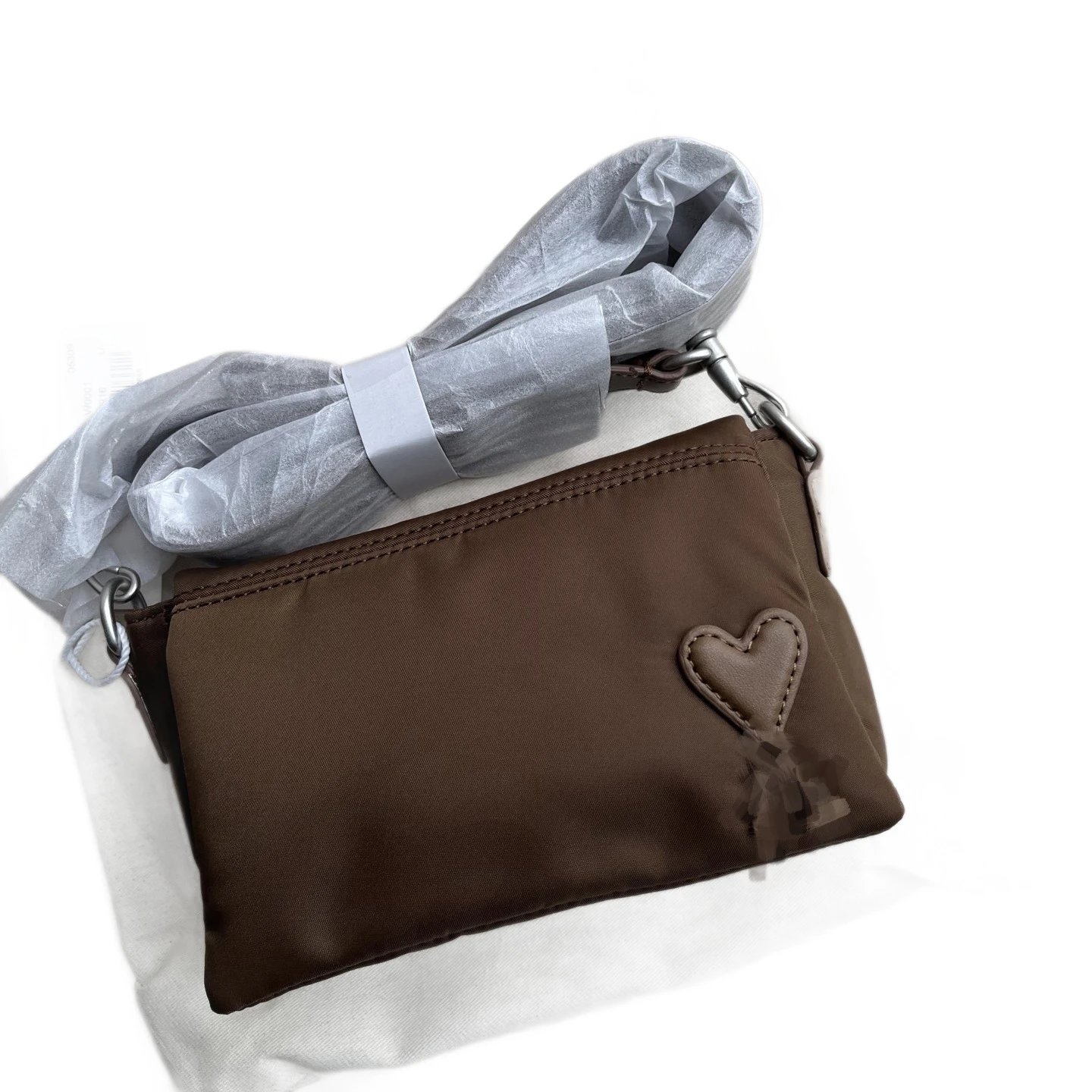 AMI Paris Crossbody Bags Nylon bag with heart patch and wide adjustable strap image 5