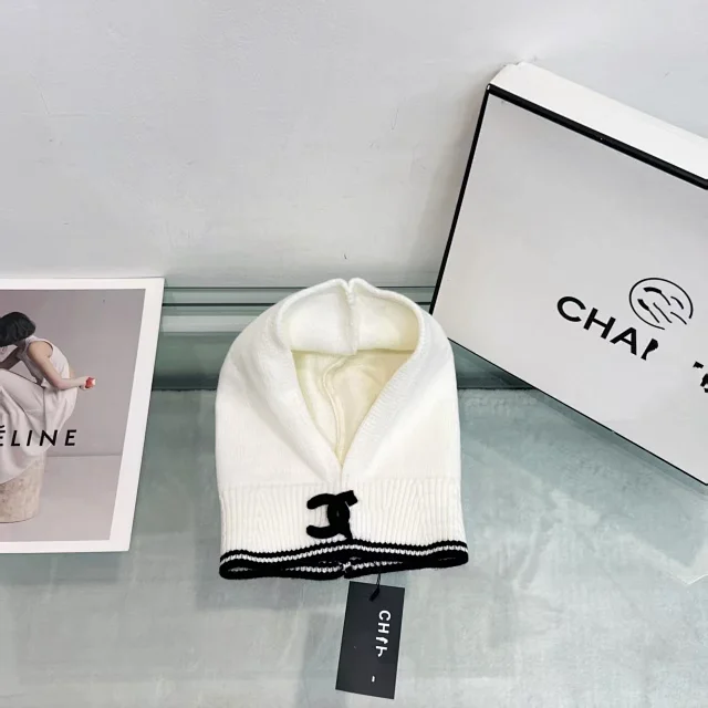 Chanel Hats Ribbed Knit Hood Hat with Contrast Trim product detail image 7