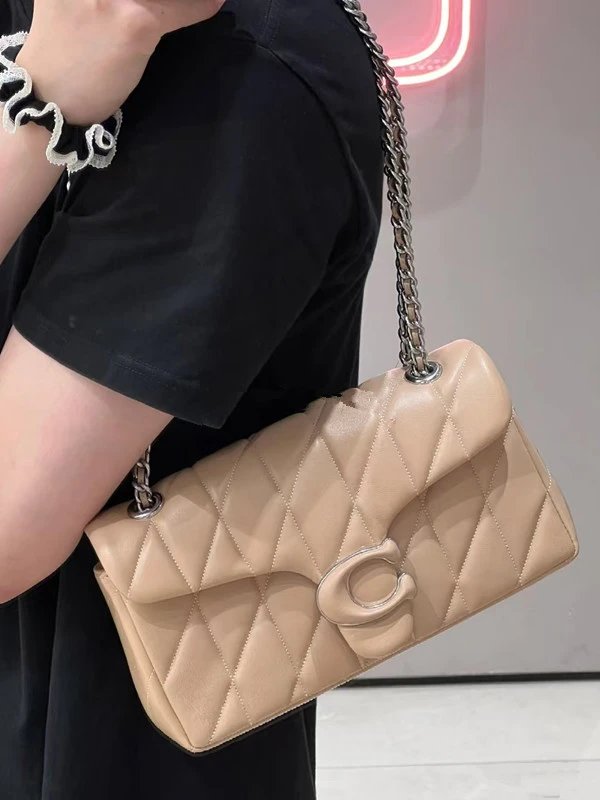 Coach Shoulder Bags Quilted chain-strap flap bag with C turn-lock — Apricot (gift-box packaging)