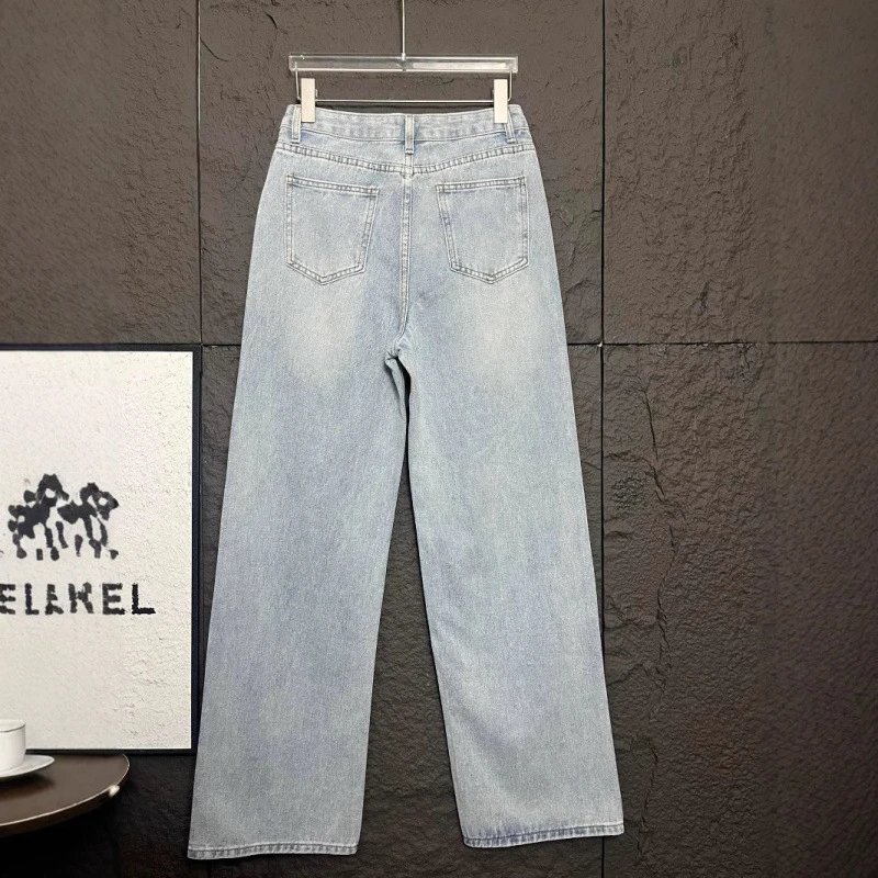 Yves Saint Laurent Jeans Light-wash high-rise wide-leg with all-over YSL monogram embroidery and stud embellishments image 5