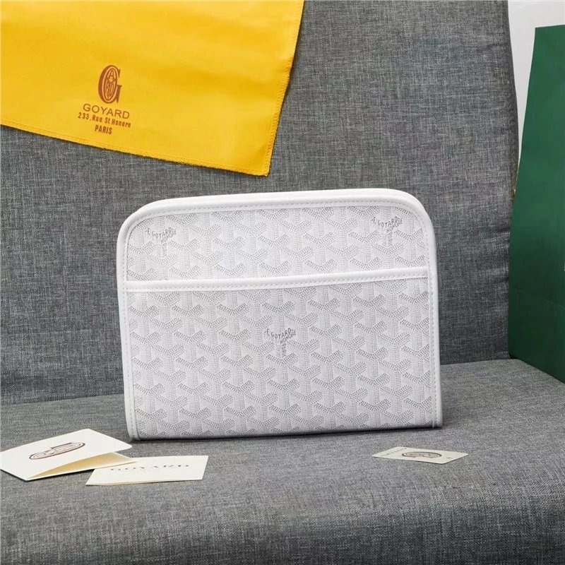 Goyard Travel Bags Zippered toiletry pouch with chevron monogram — white