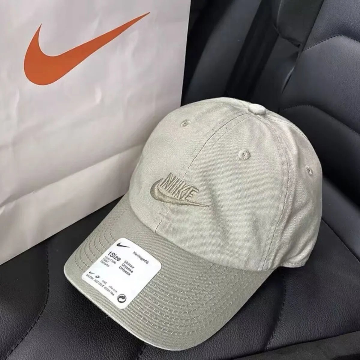 Nike Hats Washed cotton baseball cap with embroidered logo — Gray-green