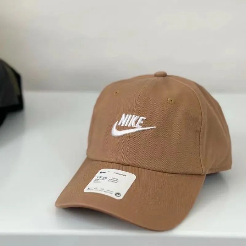 Nike Hats Washed cotton baseball cap with embroidered logo — Washed brown