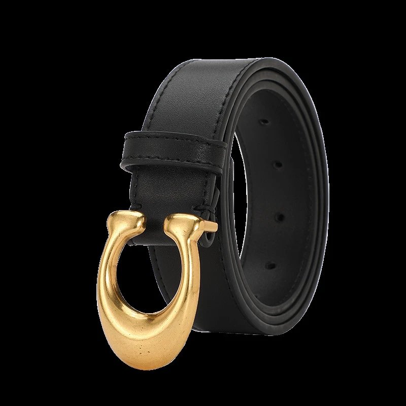 Unbranded Belts C-Shaped Buckle Belt — Black with gold buckle 3.2