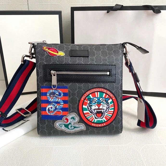 Unbranded Crossbody Bags Monogram-Pattern Bag with Front Zip Pocket and Striped Strap — Embroidery trumpet 21*23.5*4.5 CM