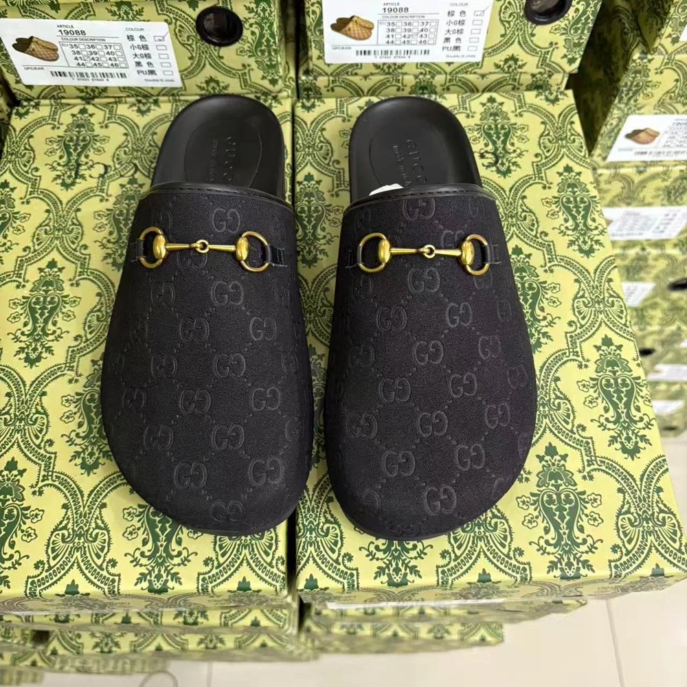 Gucci Slippers GG Monogram Horsebit Mules — small black velvet G