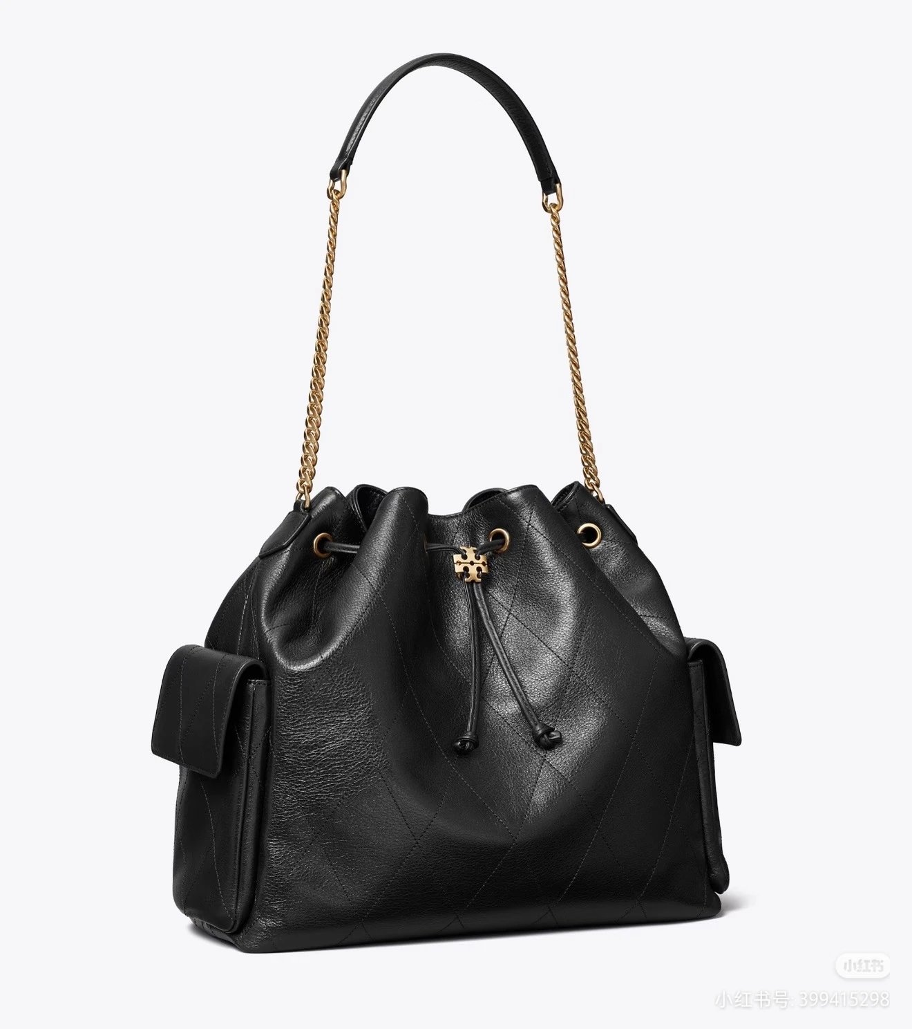 Tory Burch Shoulder Bags Quilted Drawstring Bucket Bag — Black