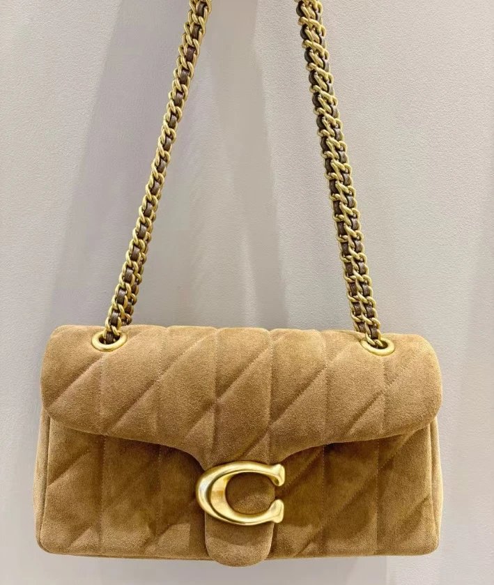 Coach Shoulder Bags Quilted chain-strap flap bag with C turn-lock — Matte Brown Gift Box