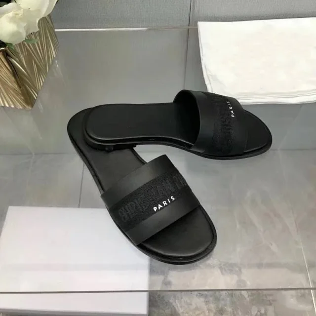 Christian Dior Sandals Flat slide with embroidered logo strap product detail image 1