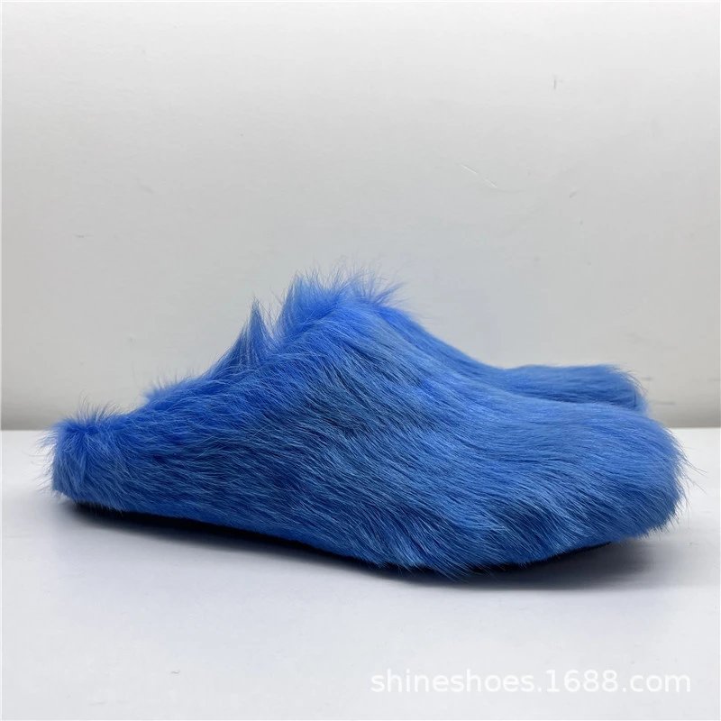Unbranded Slippers Faux Fur Closed-Toe Mule — Light blue