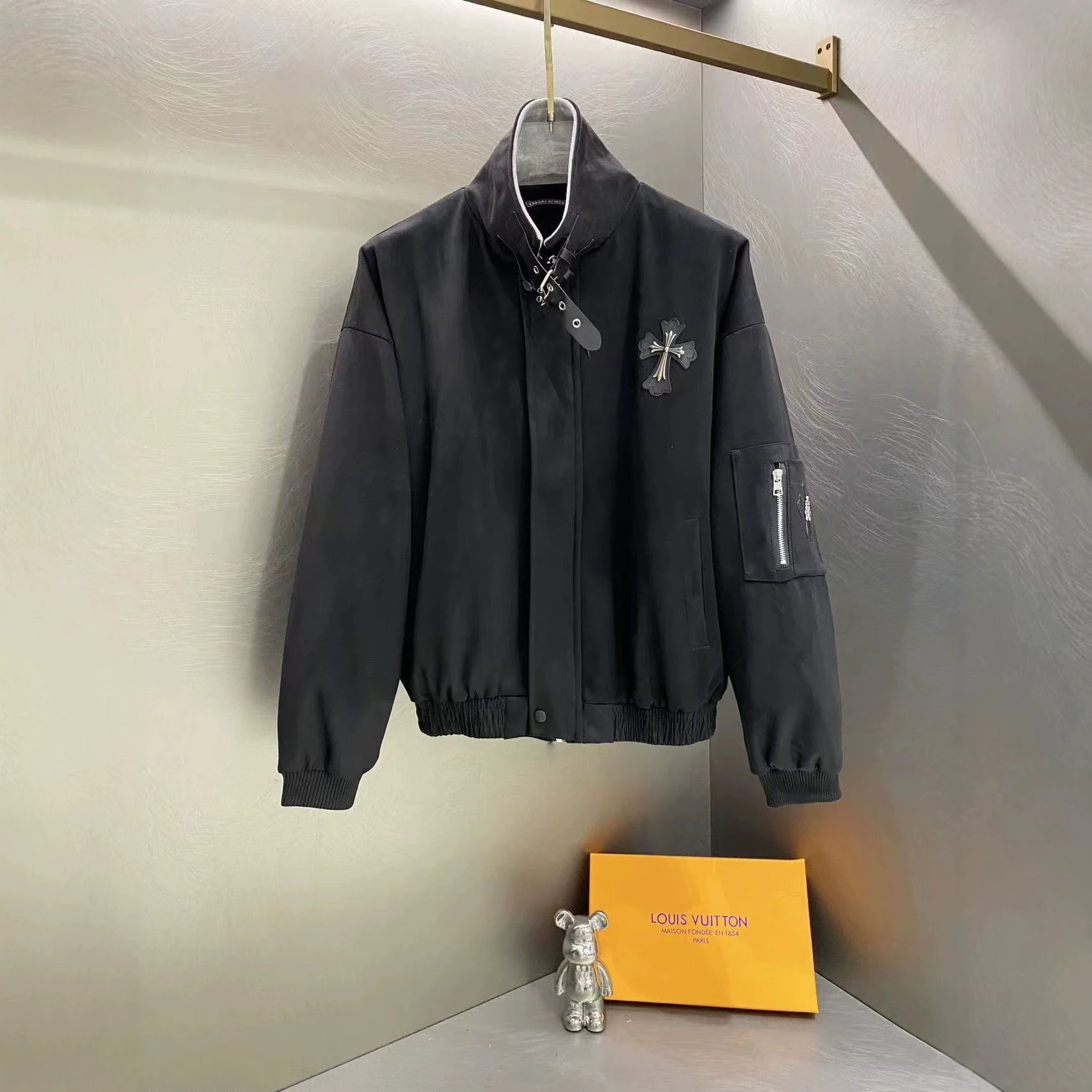 Chrome Hearts Jackets Cross Patch Bomber Jacket with Buckle Collar image 3