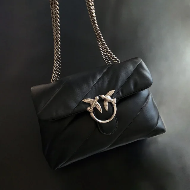 Pinko Crossbody Bags Padded quilted bag with double-bird clasp and chain strap product detail image 24