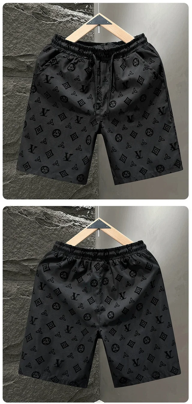 Versace Shorts Elastic-waist drawstring all-over logo-print product detail image 10