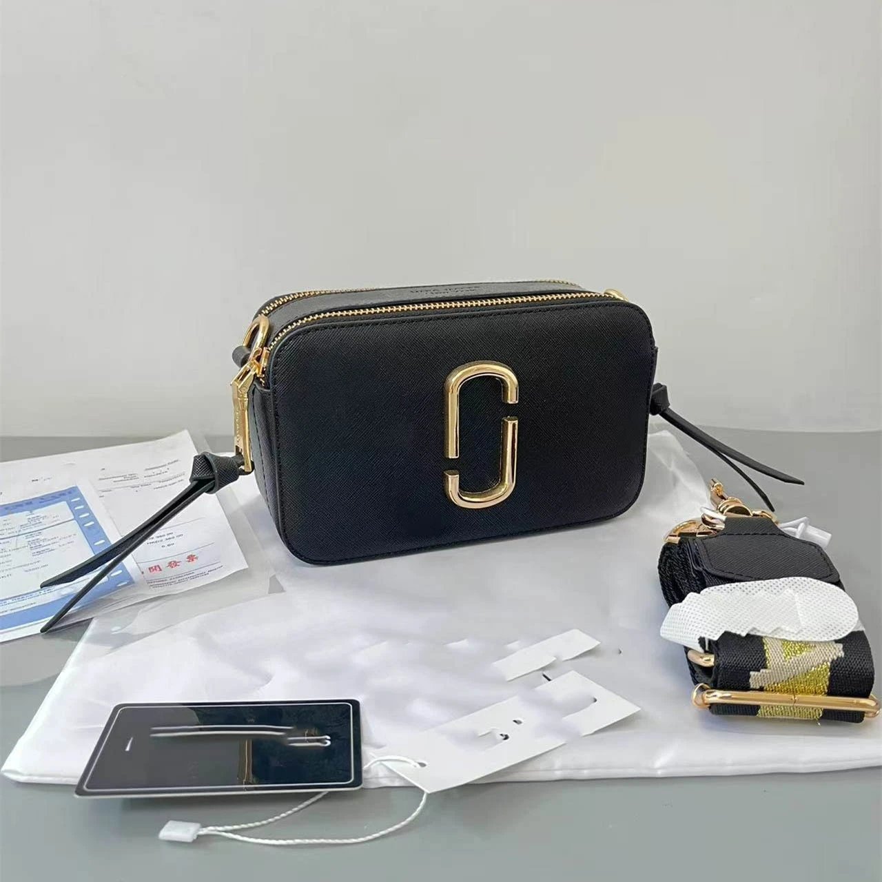 Marc Jacobs Crossbody Bags Snapshot camera bag with double-J hardware and wide logo strap — Black Gold