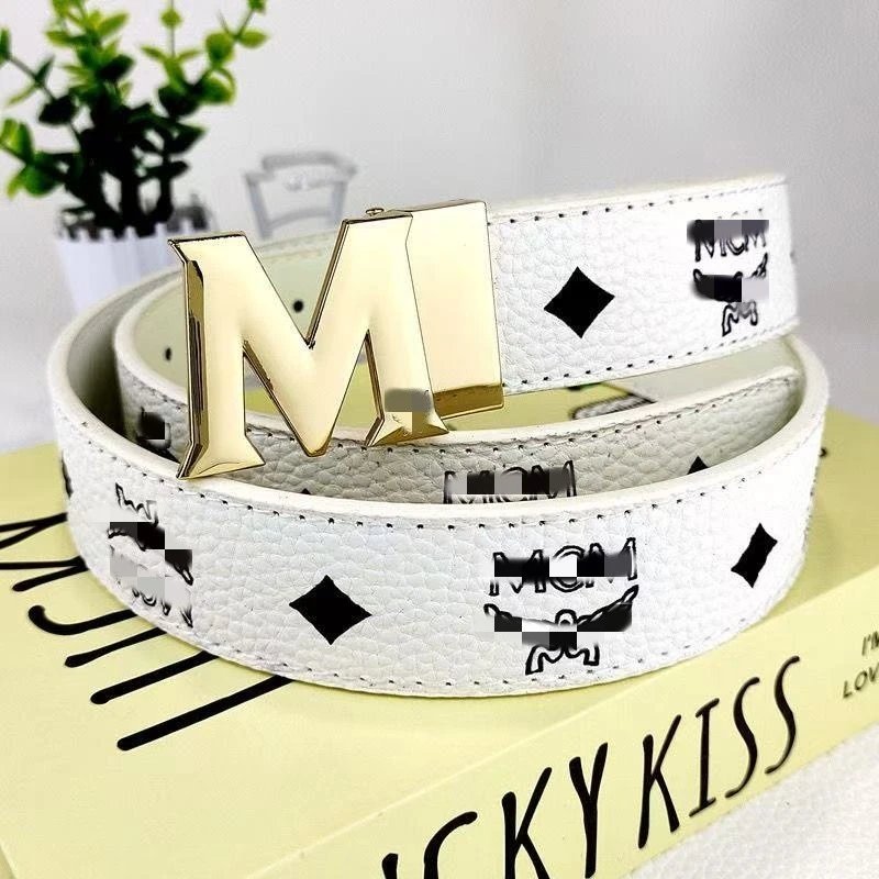Unbranded Belts M Letter Buckle Patterned Belt — white+M Gold buckle
