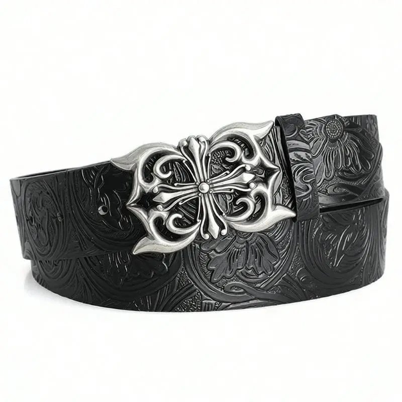 Unbranded Belts Embossed Floral Belt with Ornate Cross Buckle image 4