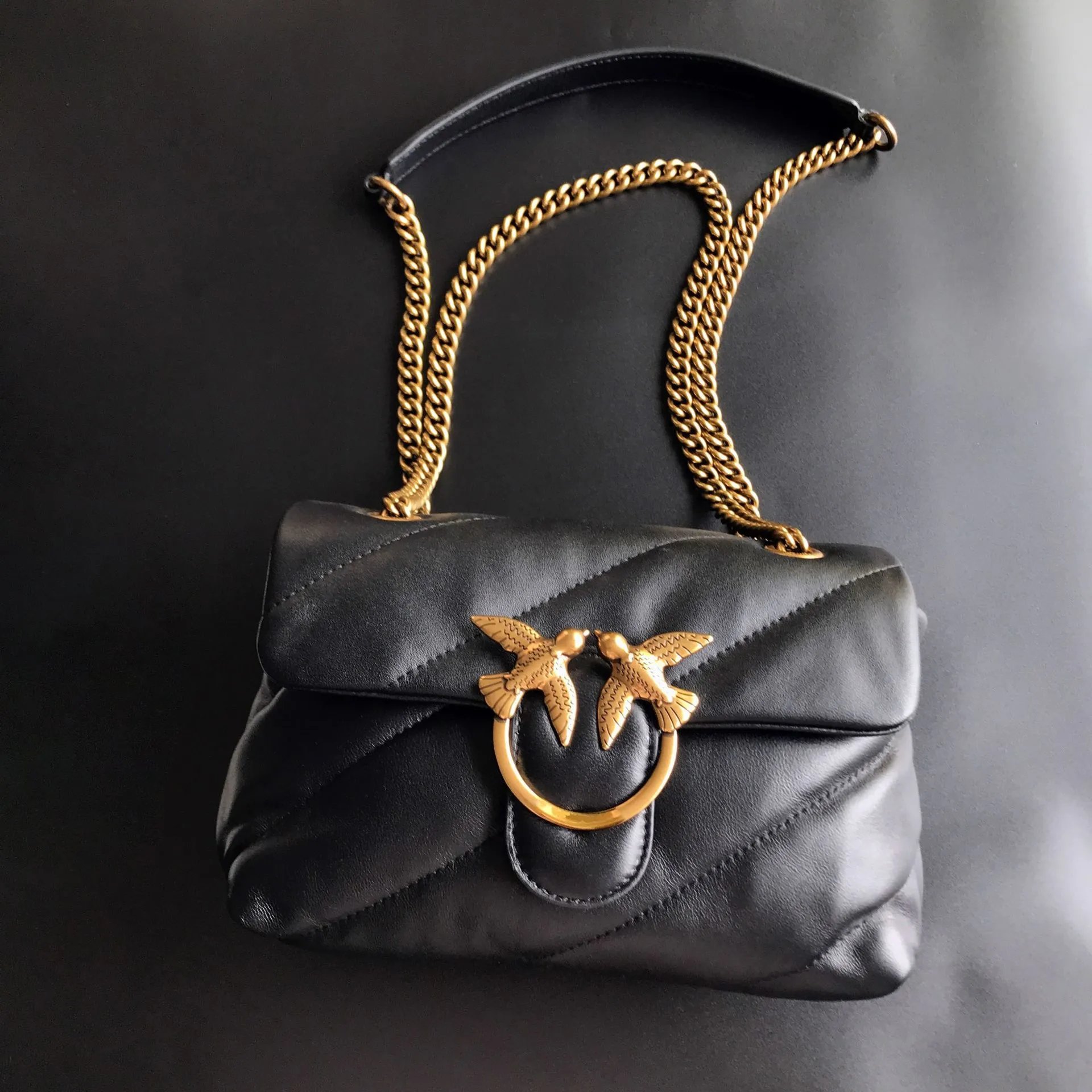 Pinko Crossbody Bags Padded quilted bag with double-bird clasp and chain strap product image