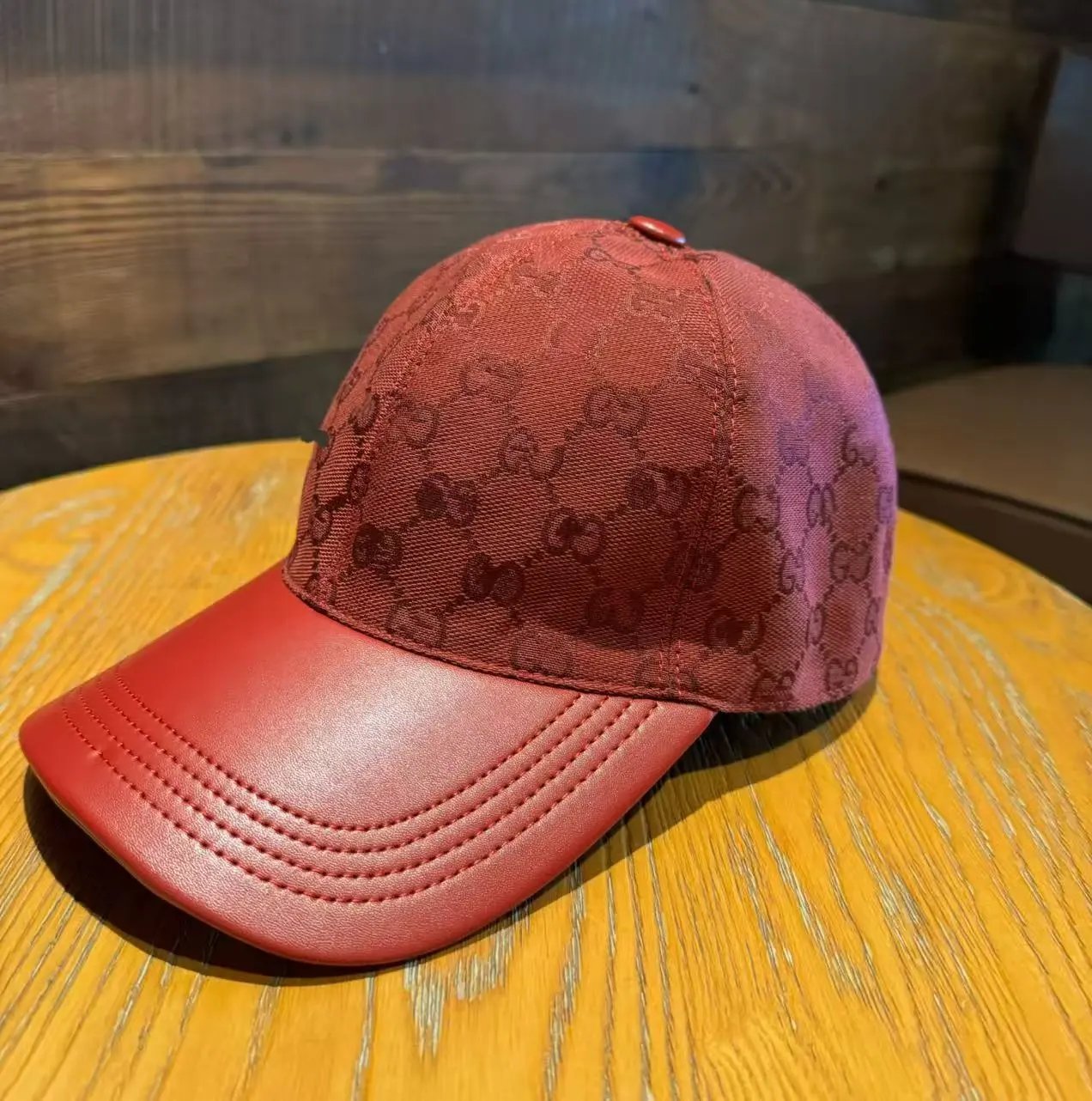 Gucci Hats GG Monogram Baseball Cap with Contrast Curved Brim — red band box