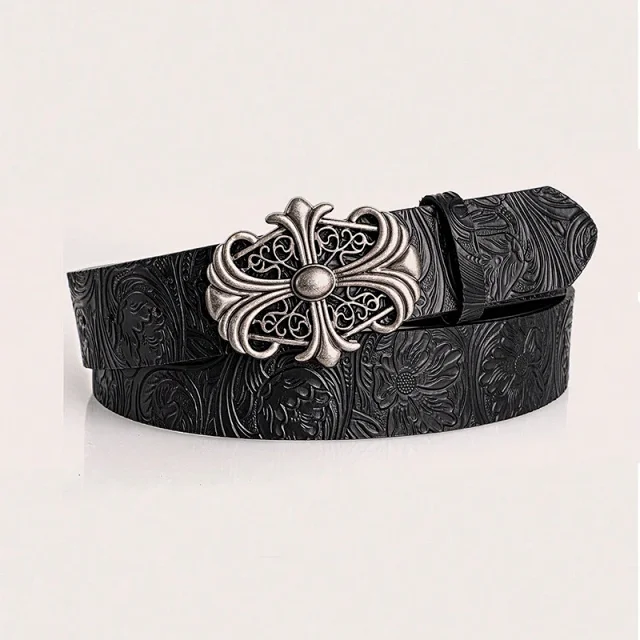 Unbranded Belts Embossed Floral Belt with Ornate Cross Buckle product detail image 1