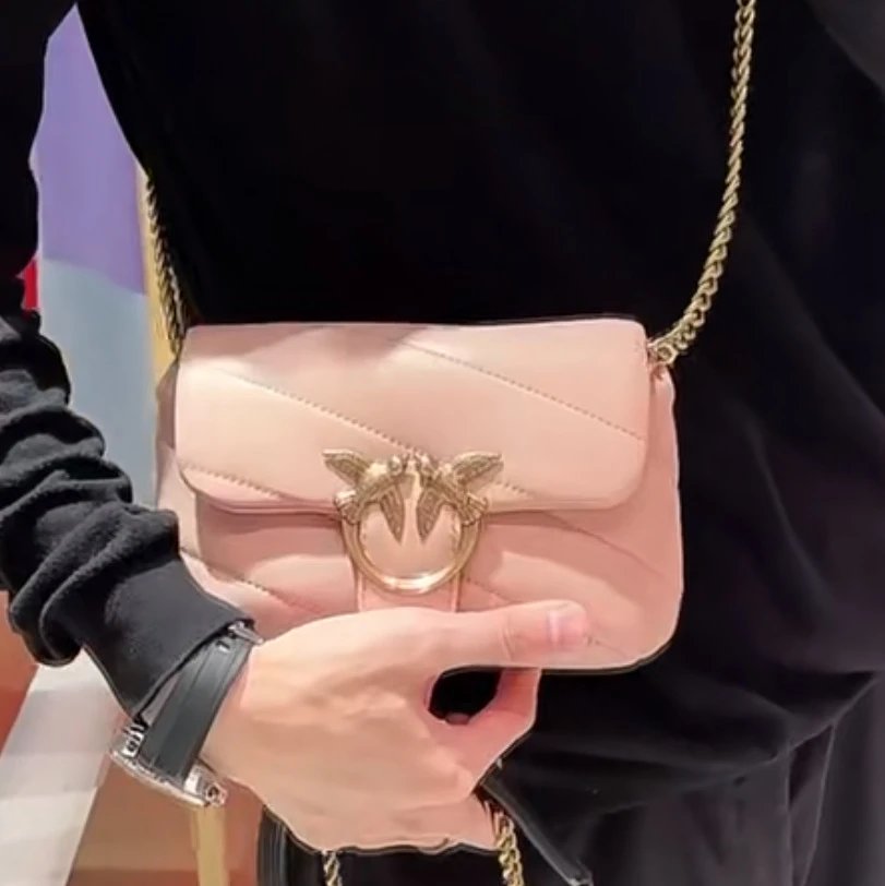 Pinko Crossbody Bags Padded quilted bag with double-bird clasp and chain strap — mini PILLOW PINK