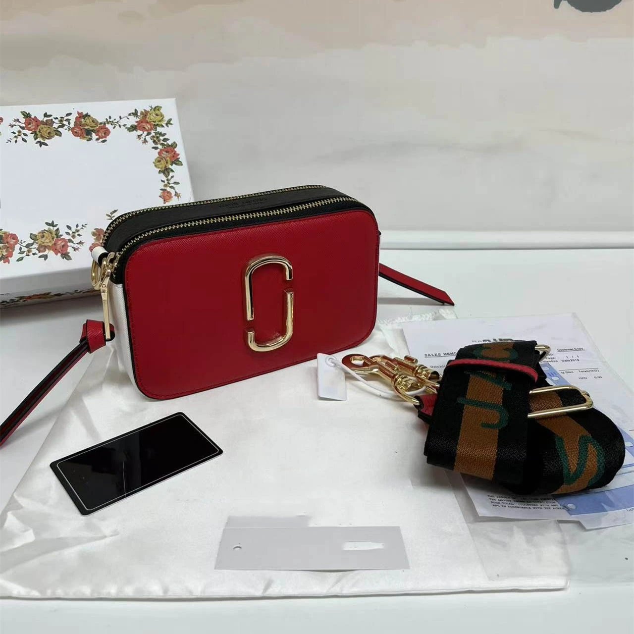 Marc Jacobs Crossbody Bags Snapshot camera bag with double-J hardware and wide logo strap — Red and black