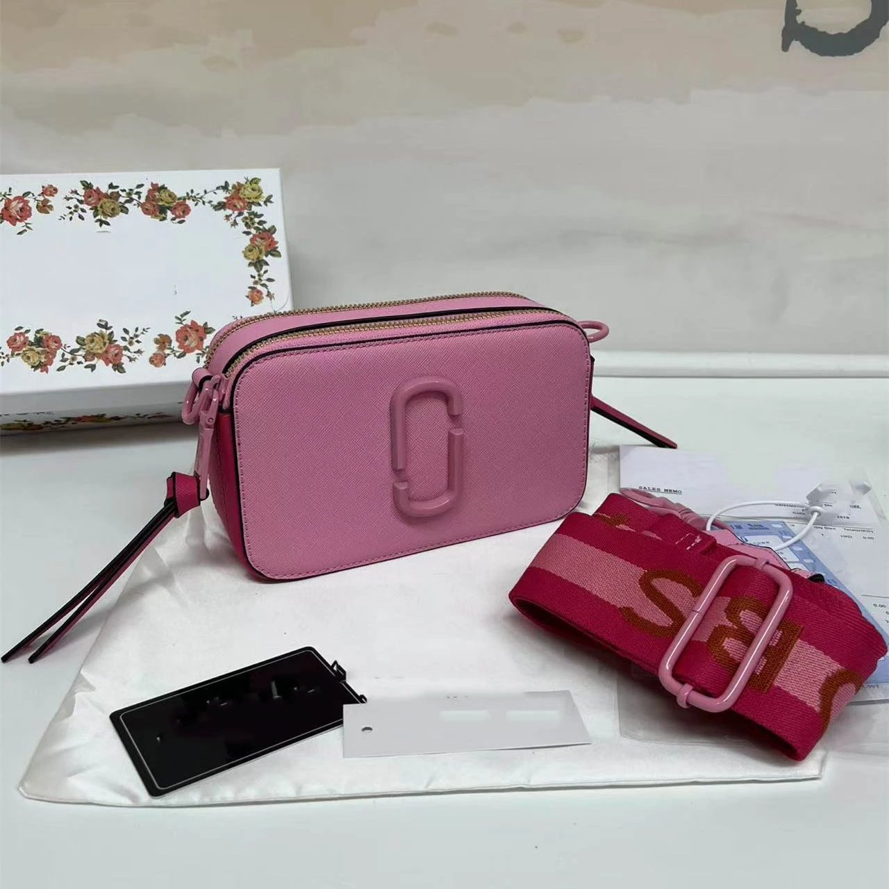 Marc Jacobs Crossbody Bags Snapshot camera bag with double-J hardware and wide logo strap — Rose powder