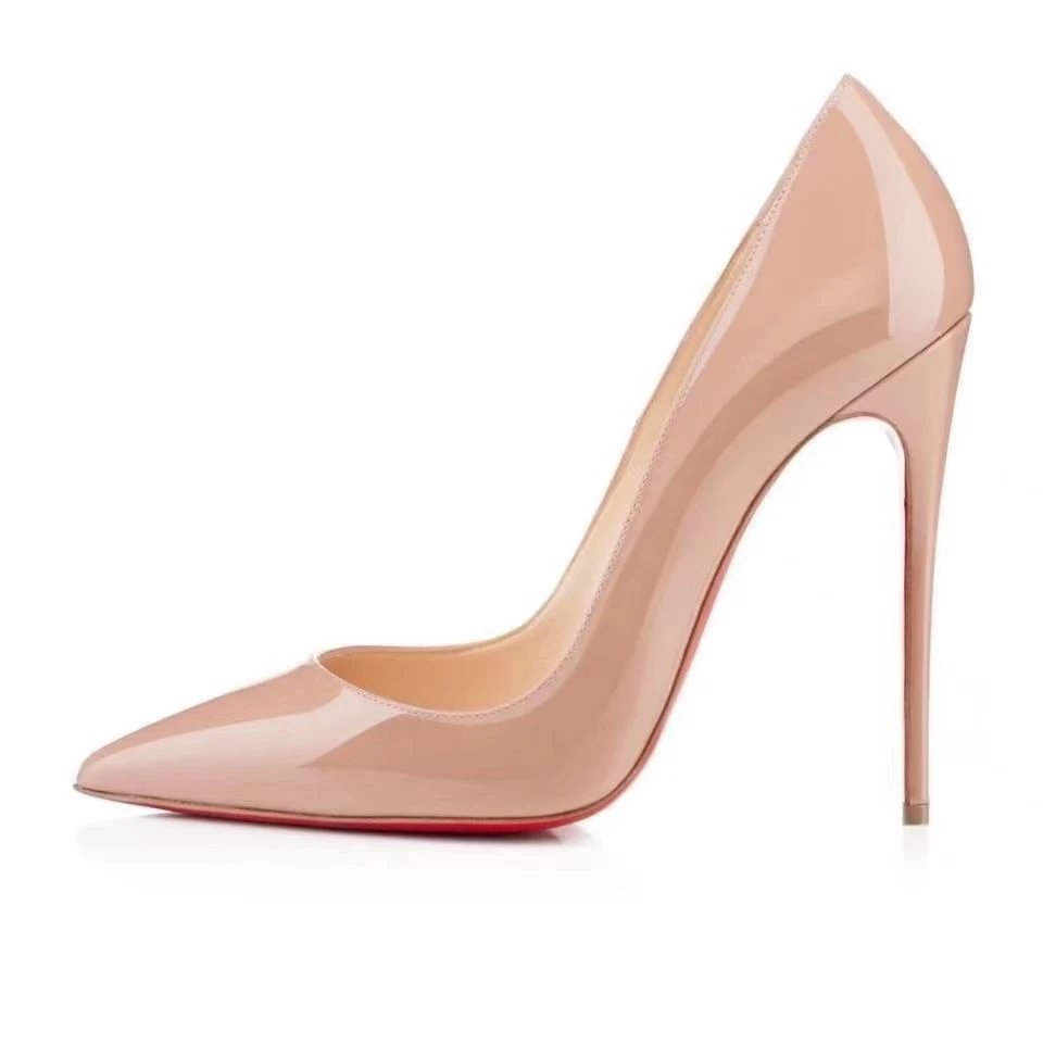 Christian Louboutin High Heels Pointed-Toe Stiletto Pumps — Apricot 12cm