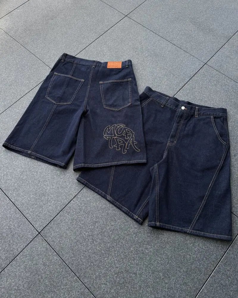 Unbranded Shorts Embroidered Letter Sweat with Contrast Pocket Inserts — ME Denim Shorts/Dark Blue