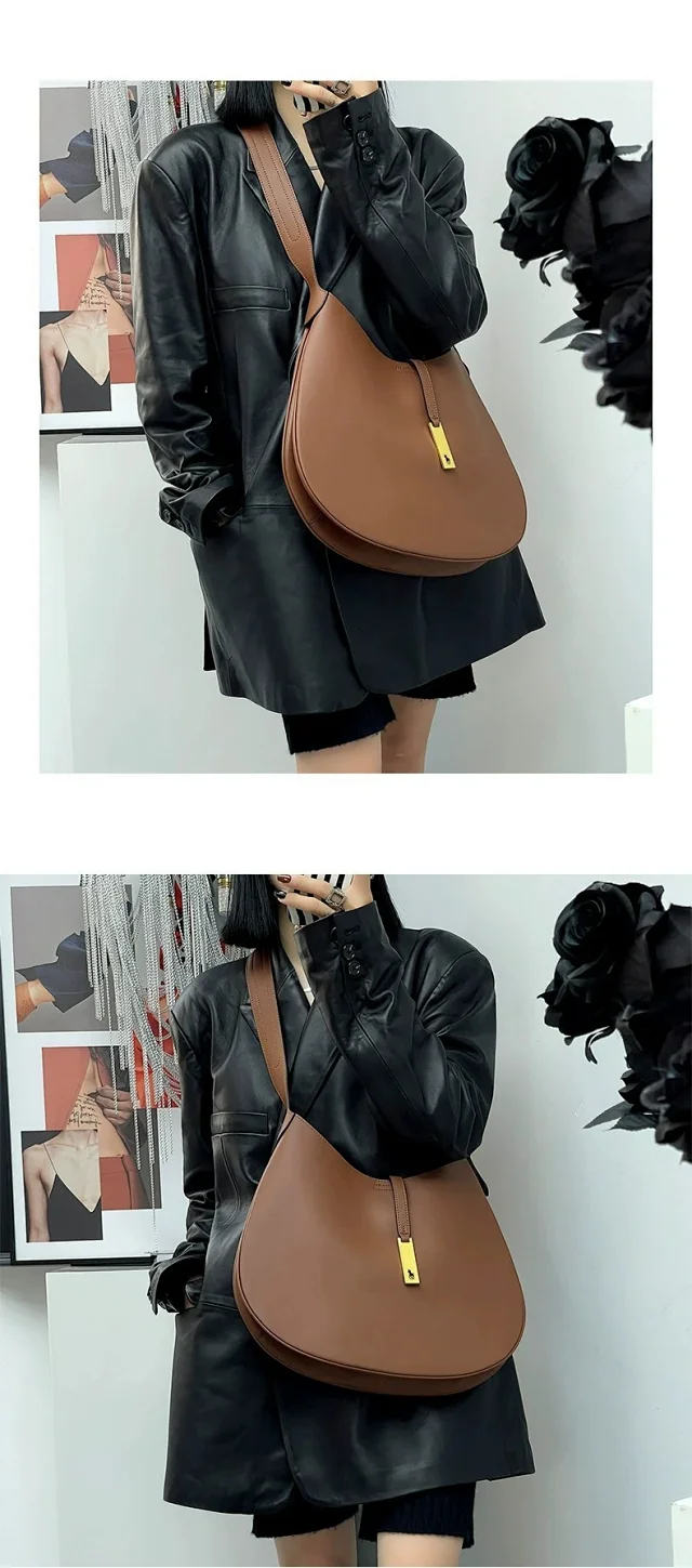 Ralph Lauren Shoulder Bags Crescent Hobo Bag with Gold Logo Plaque product detail image 8