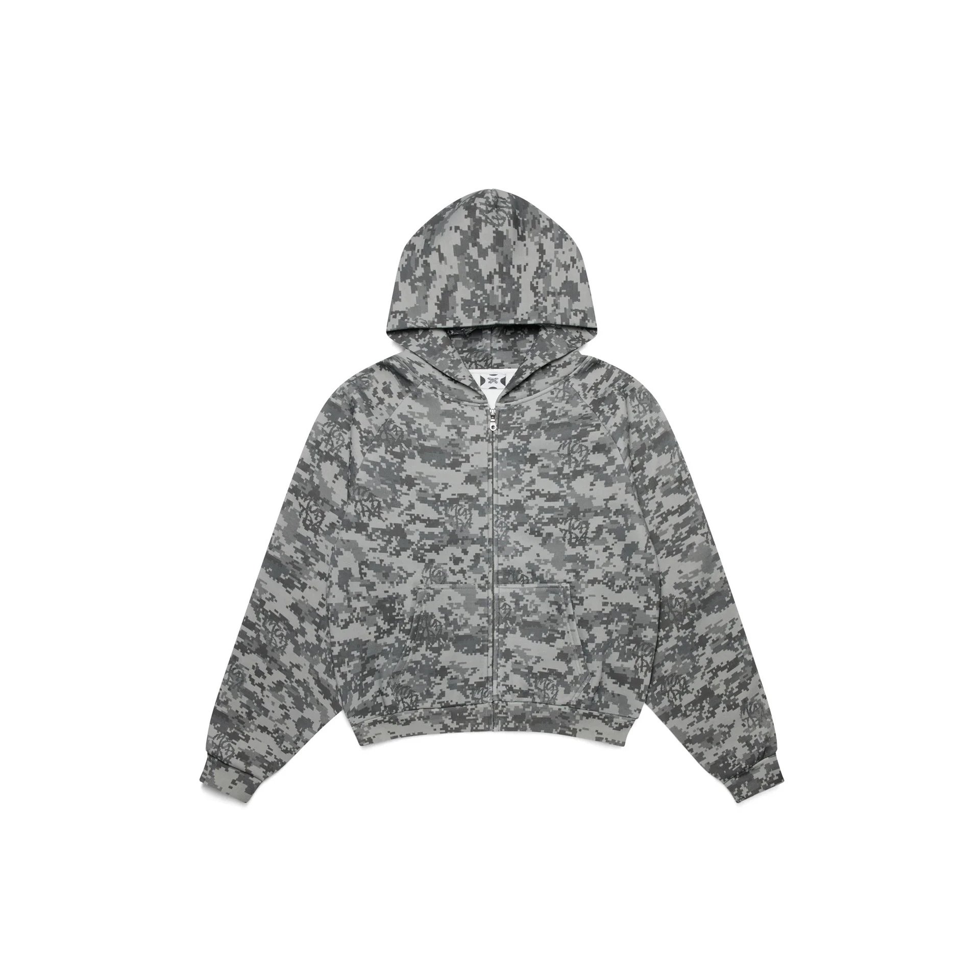 Unbranded Shorts Embroidered Letter Sweat with Contrast Pocket Inserts — All-over-print zip-up hoodie/Gray camouflage
