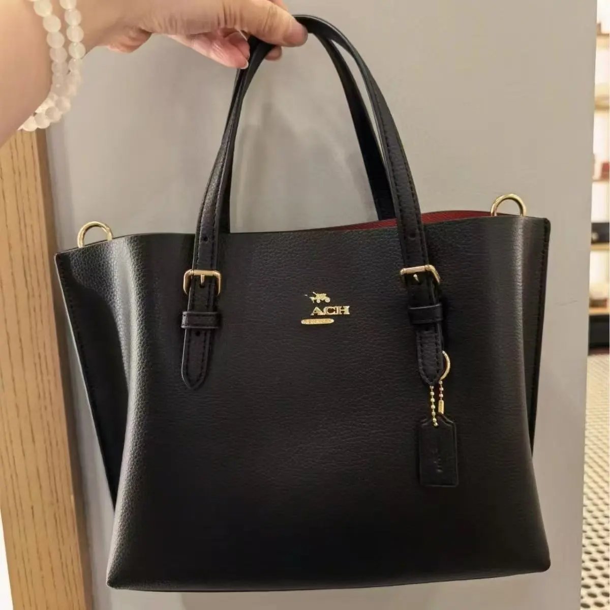 Coach Handbags Tote bag with adjustable shoulder straps — Leather Black Airplane Box Gift Bag