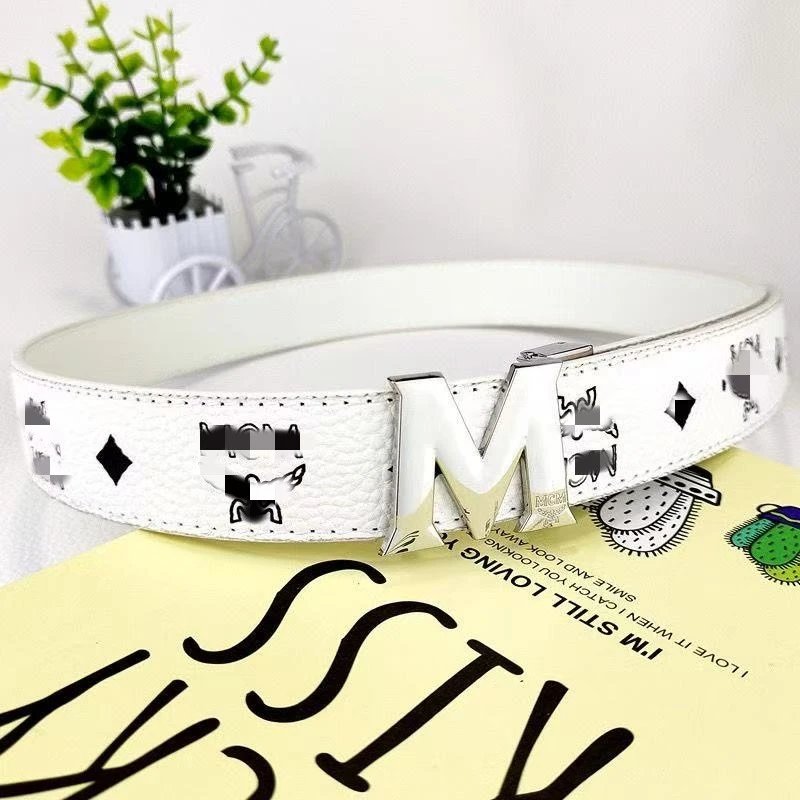 Unbranded Belts M Letter Buckle Patterned Belt — white+M Silver buckle