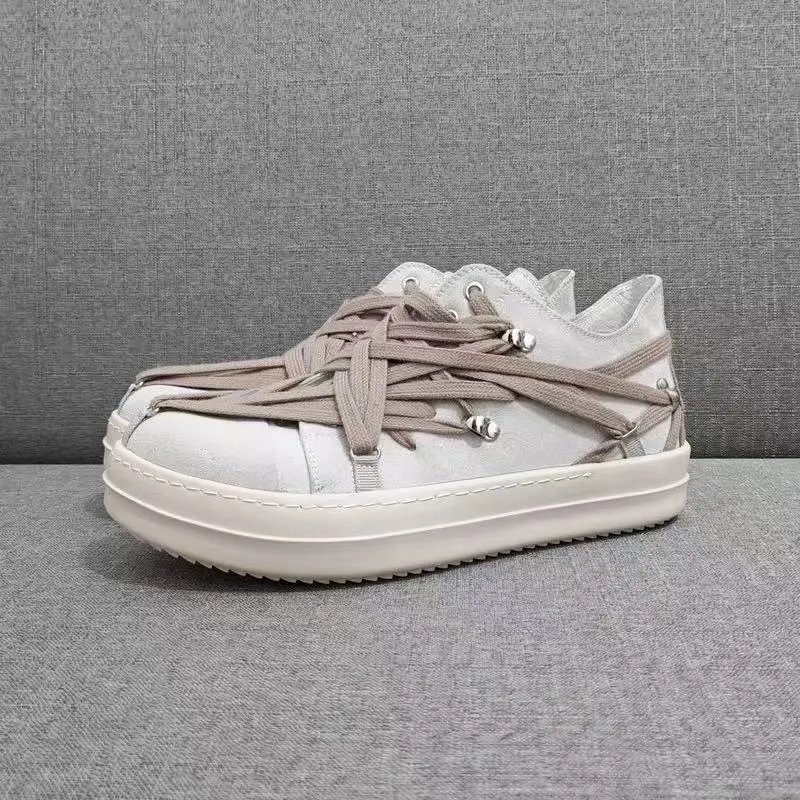Unbranded Sneakers Low-Top with Wrapped Lace Design — Rice white-leather