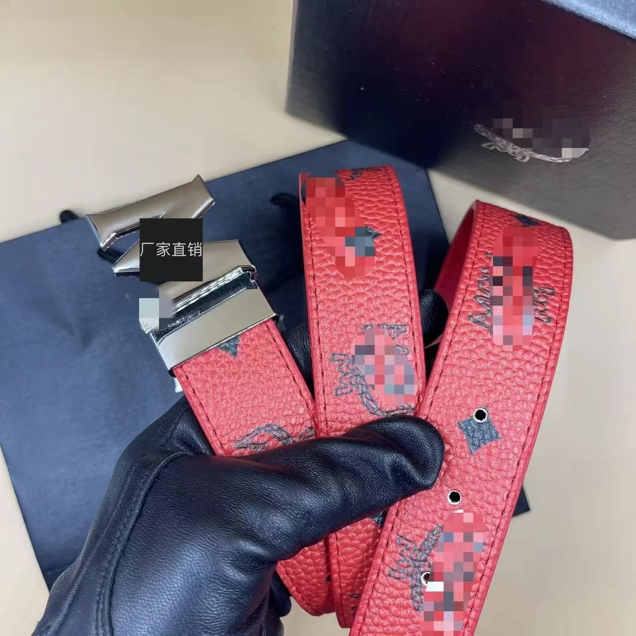 Unbranded Belts M Letter Buckle Patterned Belt — Red+M Silver buckle