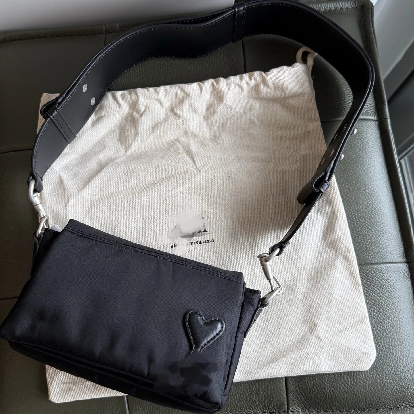 AMI Paris Crossbody Bags Nylon bag with heart patch and wide adjustable strap — Black [configuration dust bag】