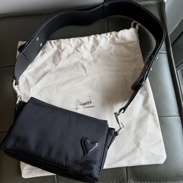 AMI Paris Crossbody Bags Nylon bag with heart patch and wide adjustable strap product detail image 1