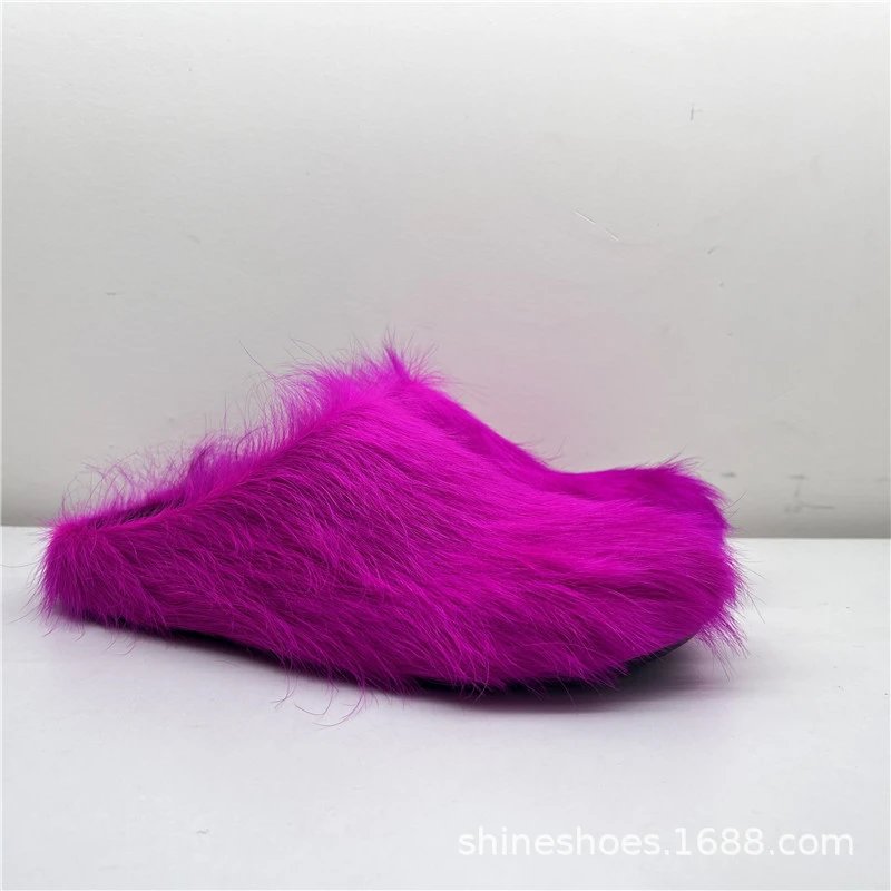 Unbranded Slippers Faux Fur Closed-Toe Mule — Rose red