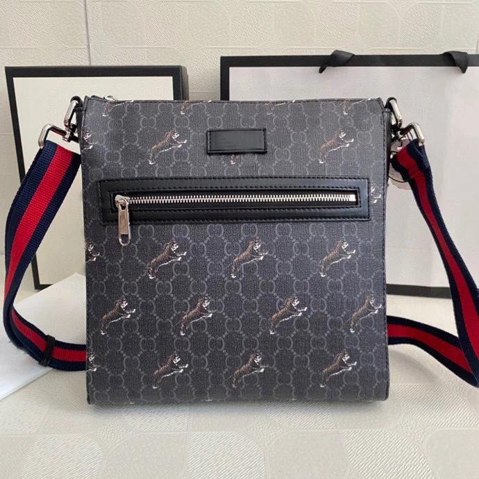 Unbranded Crossbody Bags Monogram-Pattern Bag with Front Zip Pocket and Striped Strap — Tiger Large 27*28.5*5 CM