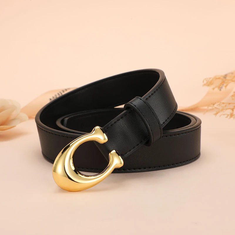 Unbranded Belts C-Shaped Buckle Belt — Black with gold buckle 3.8